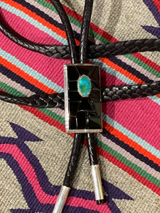 Black Jade and Turquoise Bolo by Michael Dukepoo