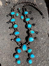 Vintage Turquoise Squash Blossom Necklace and Earrings