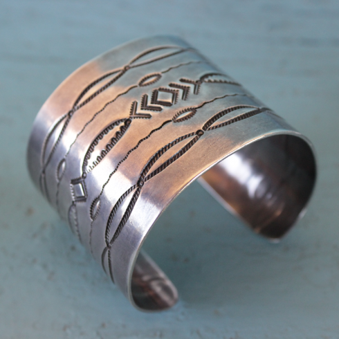 Large Stamped Silver Cuff